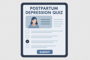 Digital postpartum depression quiz interface illustration