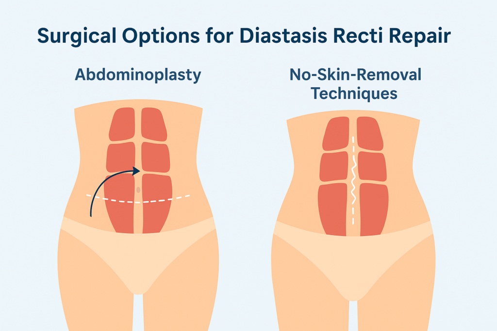 Surgical options for diastasis recti repair – abdominoplasty vs no-skin-removal techniques